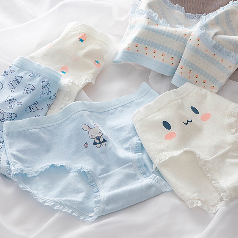 Quần Lót Cotton Lưng Vừa Họa Tiết Dâu Tây / Thỏ Dễ Thương Phong Cách Nhật Bản Cho Nữ