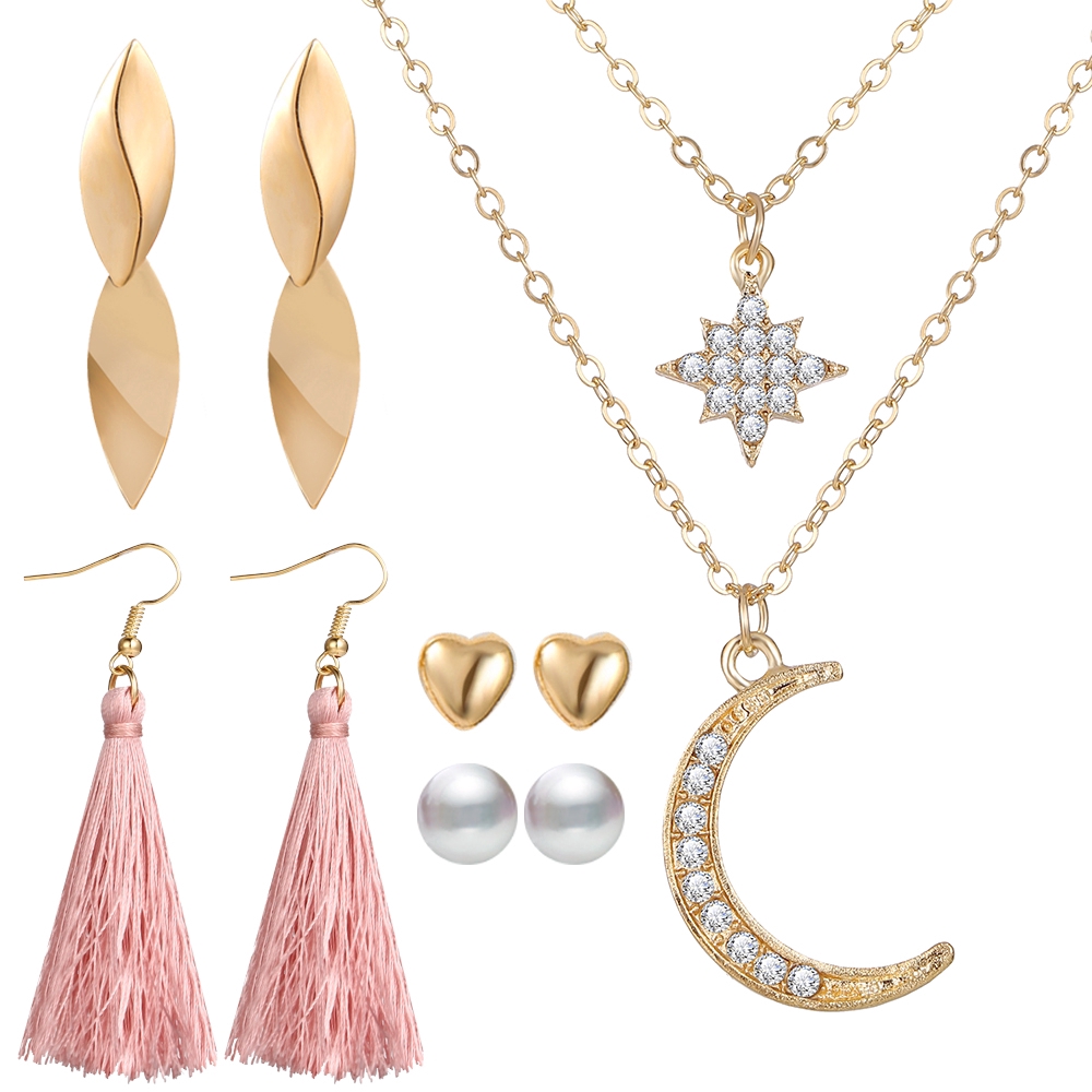 iF YOU Bộ Dây Chuyền + Khuyên Tai Và Kẹp Tóc Phong Cách Bohemian Thời Trang Dành Cho Nữ