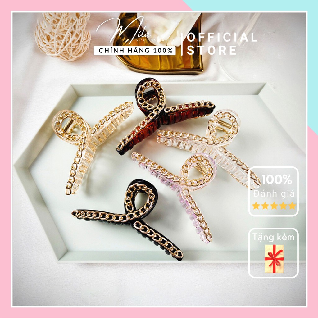 Kẹp tóc Hàn Quốc nữ đẹp trong suốt MILA KT102 ❤️SIÊU XINH❤️ viền đính dây mạ titan bộ 9 món Mila Accessories