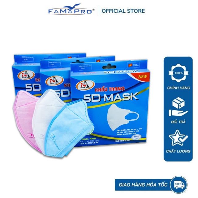 [HỘP-5D MASK-QUAI THUN] COMBO 3 HỘP Khẩu trang y tế kháng khuẩn 3 lớp Famapro 5D Mask