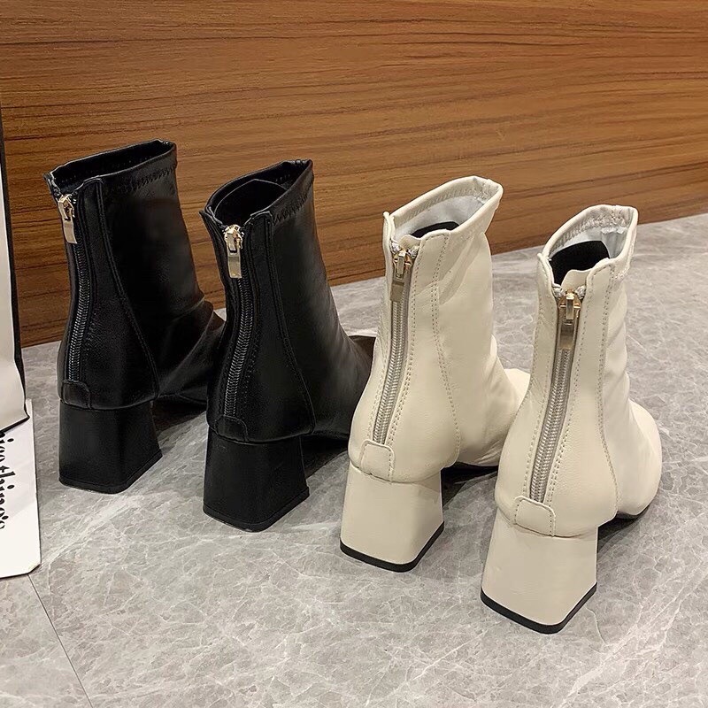 Bốt da mịn cổ thấp kẻ chỉ giữa khoá sau viền mép - 5P | BigBuy360 - bigbuy360.vn