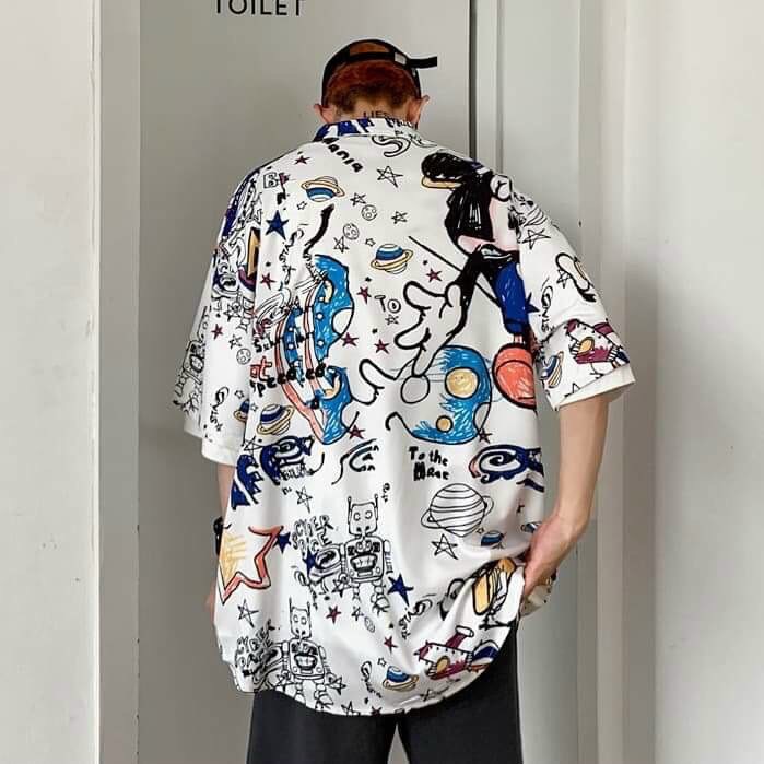 Áo sơ mi nam cộc tay họa tiết vũ trự nổi bật chất vải lụa mát tay mềm mịn kèm ảnh thật | BigBuy360 - bigbuy360.vn