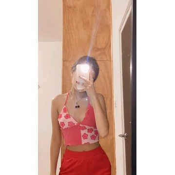 Áo croptop dây buộc qua cổ họa tiết đáng yêu