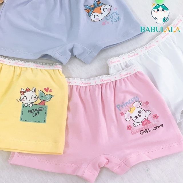 Quần Chip Đùi Bé Gái Hàng Việt Nam Vải Cotton Co Giãn 4 Chiều Thấm Mồ Hôi -Quần Lót Quần Sịp Hình Mèo Thỏ BABULALA-QC01