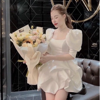 VÁY/ĐẦM DỰ TIỆC CỔ VUÔNG TAY NGẮN PHỒNG CHÂN VÁY xoè phồng màu trắng sang chảnh hó