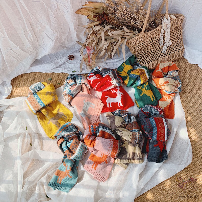 Khăn Choàng Dệt Kim Hoạ Tiết Giáng Sinh Phong Cách Hàn Quốc Cho Bé