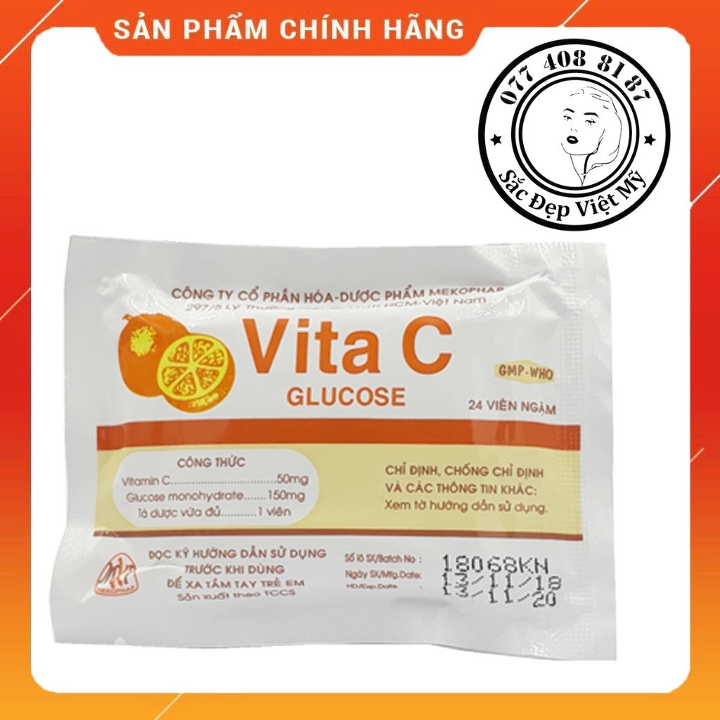 Kẹo C Ngậm Vita C Glucose ❤️Chính Hãng❤️Ăn Vặt An Toàn Cho Bé Gói 24 Viên