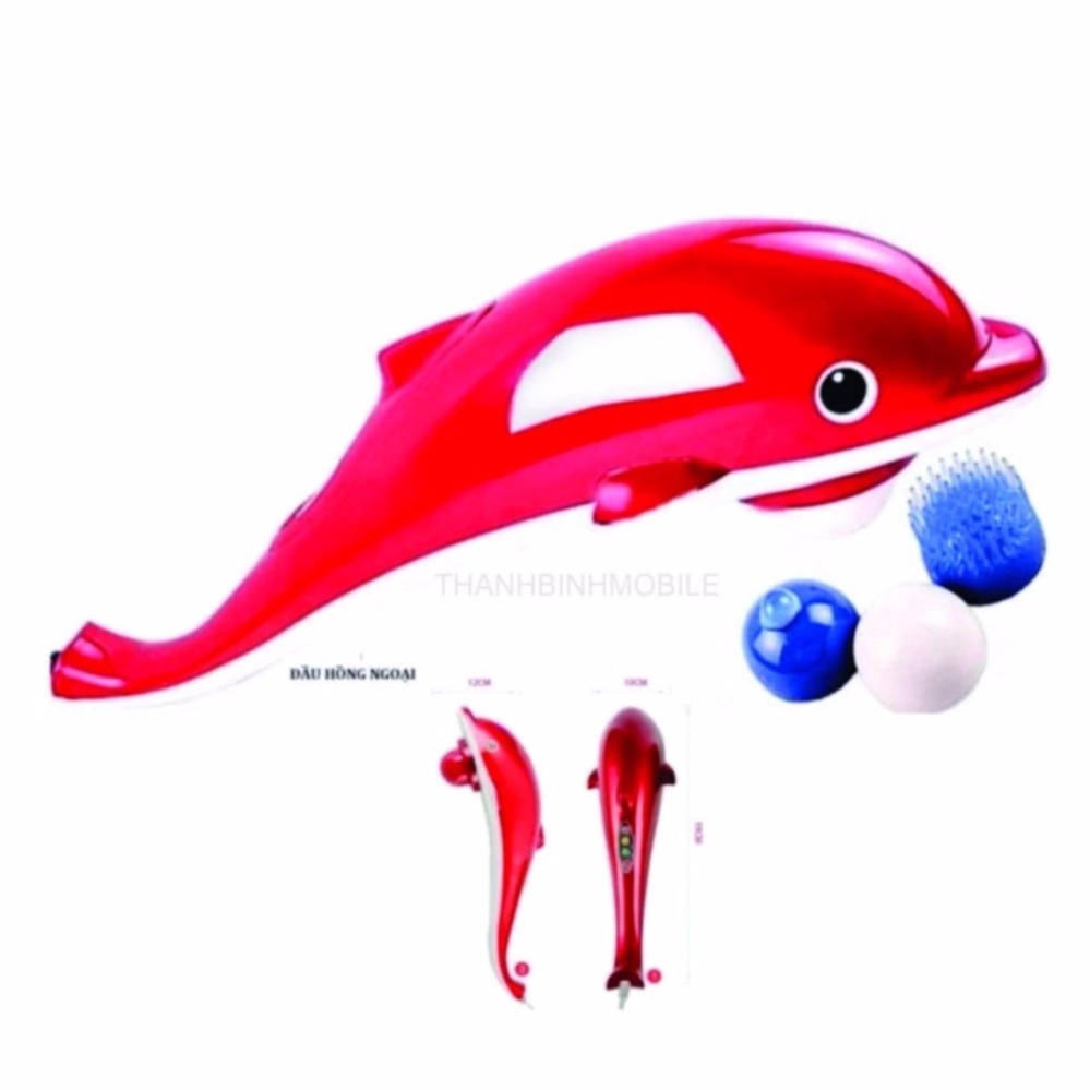 Máy mát-xa cầm tay cá heo 3 đầu (Đỏ) + Móc khóa huyết sáo