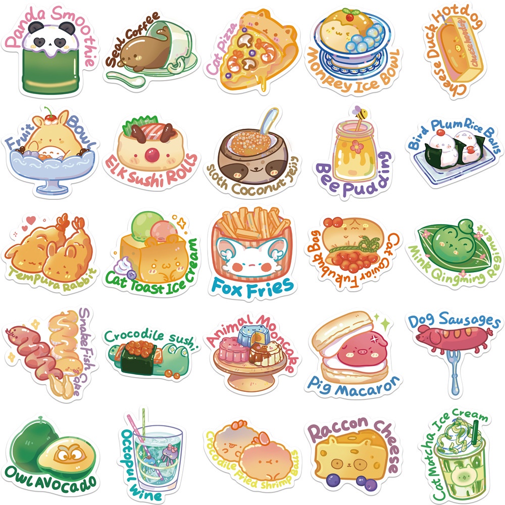 Set 10 miếng dán Sticker trang trí họa tiết Đồ ăn siêu đáng yêu