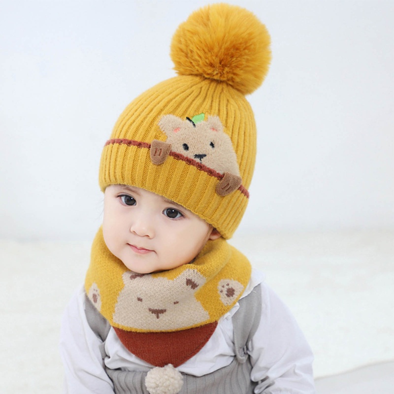 1 Set Mũ beanie Kèm Khăn Choàng Cổ Dày Dặn Mềm Mại Giữ Ấm Mùa Đông Cho Bé Sơ Sinh
