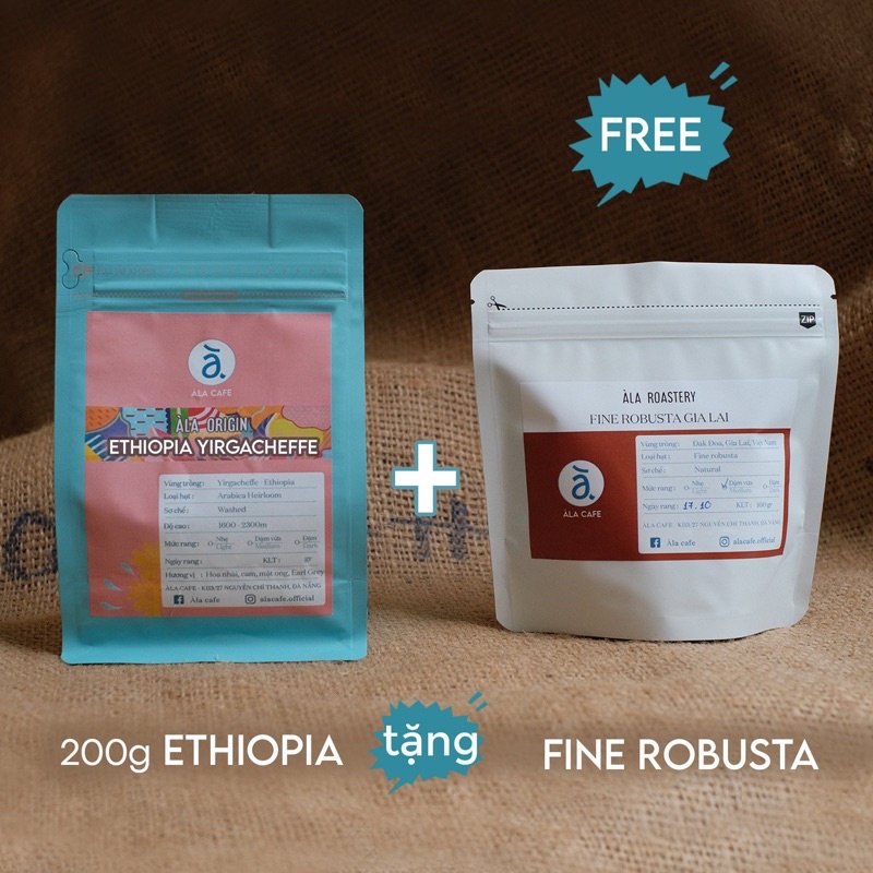 Cà phê Ethiopia Yirgacheffe 200gram tặng kèm 50gram Fine Robusta Gia Lai