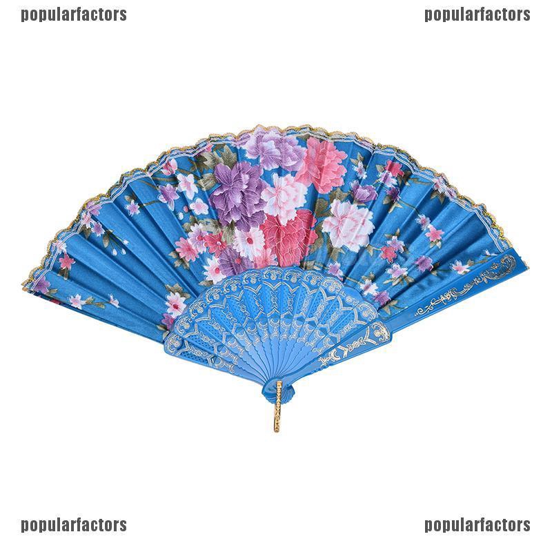 Quạt Lụa Cầm Tay Họa Tiết Ren Hoa Có Thể Gập Lại Cho Đám Cưới