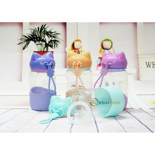BÌNH NƯỚC THỦY TINH NẮP CON HEO 300ML