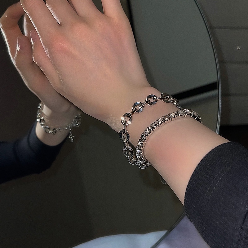 Vòng Tay Hai Lớp Đính Đá Thời Trang Đơn Giản Cá Tính Chất Lượng Cao Cá Tính