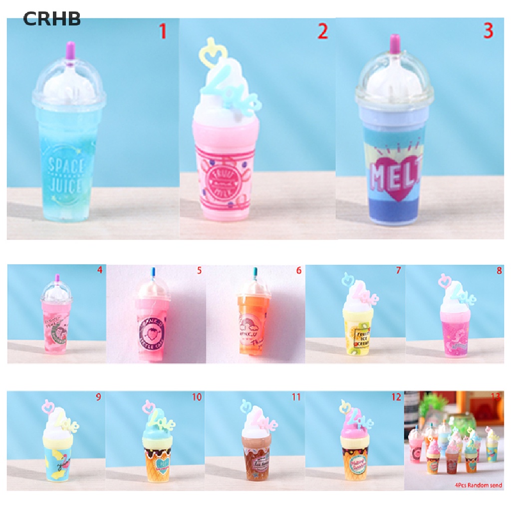 Set 1 / 4 Mô Hình Chai Kem / Nước Ép Trang Trí Nhà Búp Bê 1: 12 Mới