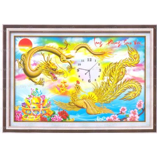 Tranh Đinh Đá ABC 3D Đồng Hồ Long Phụng Sum Vầy DF509 (KHÁCH TỰ ĐÍNH) KT:65X45CM