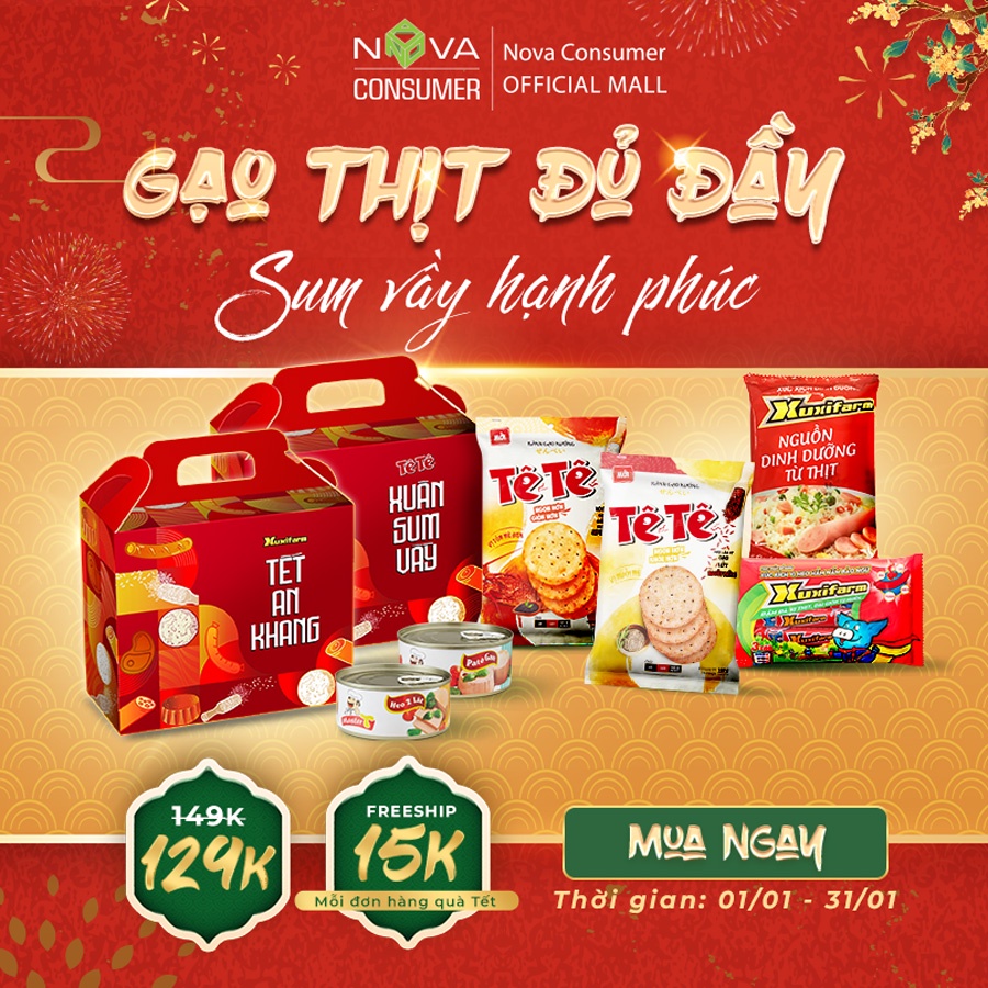 Set Quà Tết An Khang (Bánh gạo Tê Tê, Xúc Xích Dinh Dưỡng Xuxifarm, Đồ Hộp Master T)