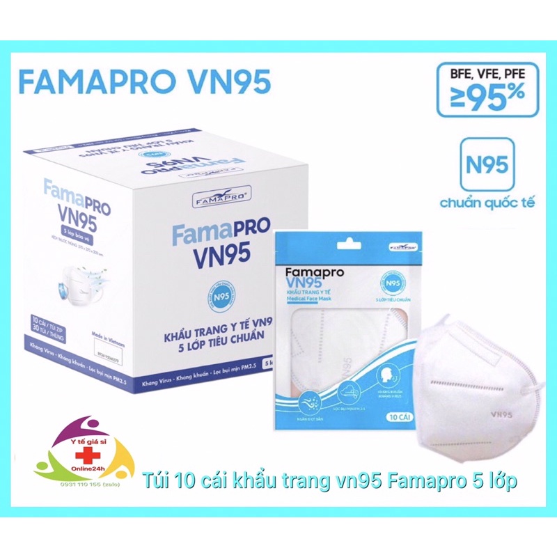 ✅ Bịch 10 cái khẩu trang 5 lớp N95 , VN95 Famapro Nam Anh kháng khuẩn