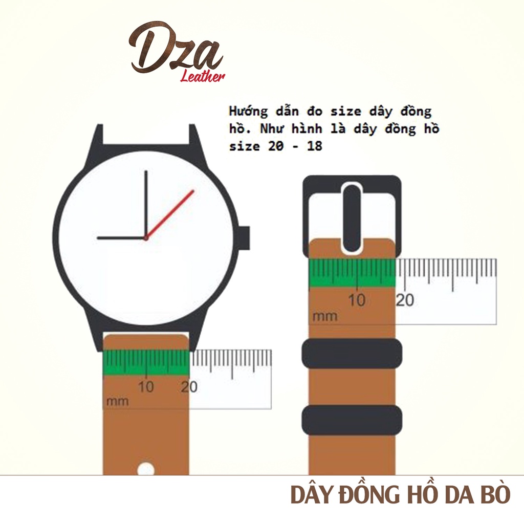 Dây đồng hồ da bò sáp Dza leather 18mm 20mm 22mm khâu tay thủ công bền đẹp