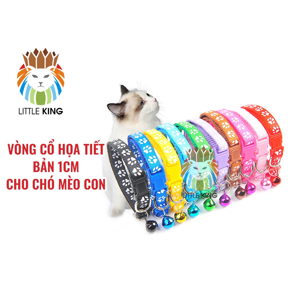 Vòng cổ cho chó mèo có chuông, vòng cổ lục lạc bản 1cm họa tiết bàn chân cho chó mèo Little King pet shop