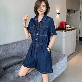 Work clothes denim jumpsuit shorts women's summer clothes thin temperament casual small jumpsuit suit