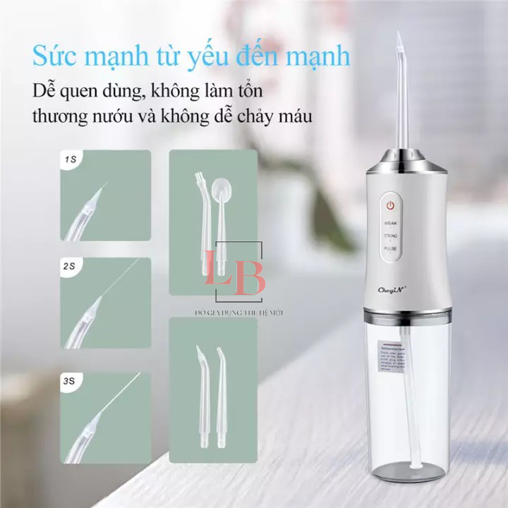 Máy tăm nước cầm tay Oral Irrigator, tăm nước vệ sinh răng 4 đầu tăm bản quốc tế mới nhất 2023