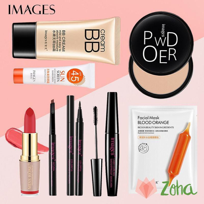 Bộ trang điểm IMAGES Kem BB + Kem chống nắng + Phấn phủ + Chì kẻ mày + Bút kẻ mắt + Mascara + Mặt nạ + Son lì ZH-BTD-M80