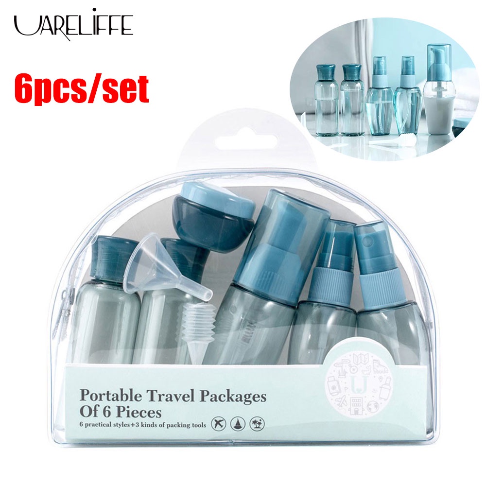 Set 6 chai nhựa rỗng UARELIFFE dạng nhấn trong suốt dùng đựng mỹ phẩm/kem dưỡng da mặt