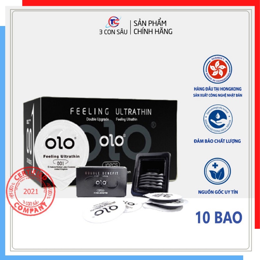 Bao Cao Su Siêu Mỏng OLO 001 Feeling Ultrathin Đen,Nhiều Gel Bôi Trơn, Kéo Dài Thời Gian hộp 10 chiêc bao cao su