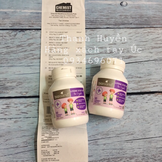 Viên tăng cao & miễn dịch Lysine Bio Island của Úc