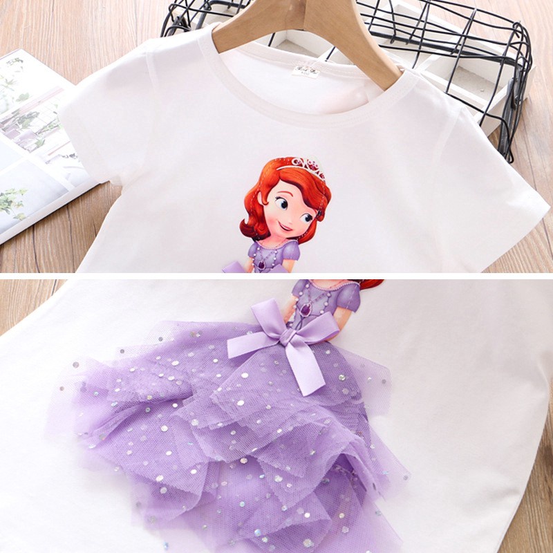 Áo Thun Tay Ngắn In Hình Công Chúa Elsa 3D Thời Trang Cho Bé Gái