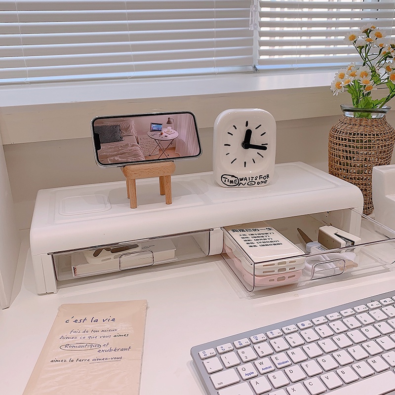 Kệ máy tính Laptop có ngăn kéo, kệ giá sách đa năng kê màn hình để bàn nhựa thông minh cải thiện tư thế ngồi