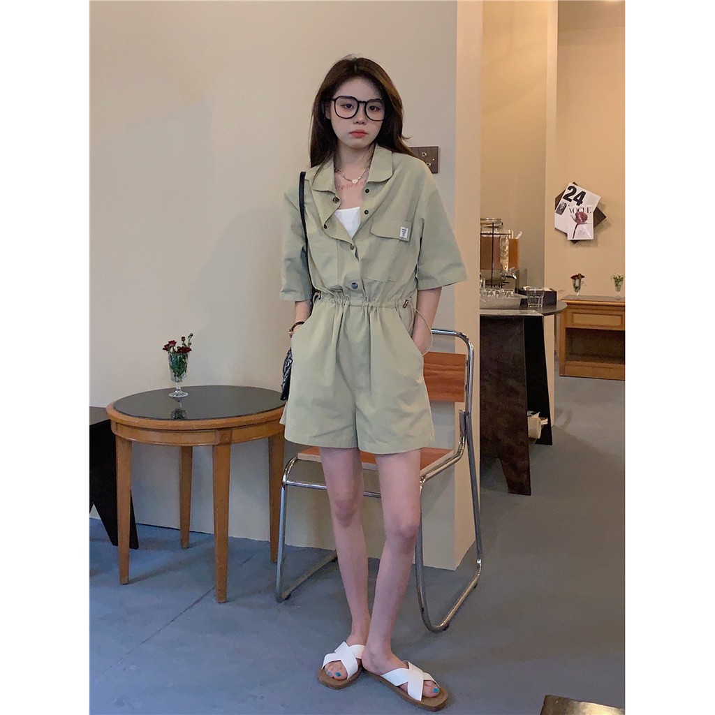 Xiaozhainv Áo Liền Quần Tay Ngắn Dáng Rộng Phong Cách Hàn Quốc Thời Trang Cho Nữ | BigBuy360 - bigbuy360.vn