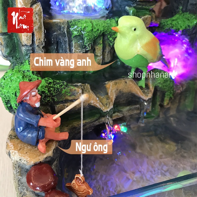 Thác nước phong thuỷ tiểu cảnh non bộ bể cá phong thủy để bàn mini có phun sương