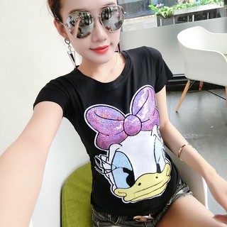 🌺Shopkeeper Khuyến Mãi Chất Lượng Tốt🌺Áo Thun Tay Lửng Dáng Ôm In Họa Tiết Hoạt Hình Kiểu Hàn Quốc Thời Trang Mùa Hè 2019 Cho Nữ Size S-3xl