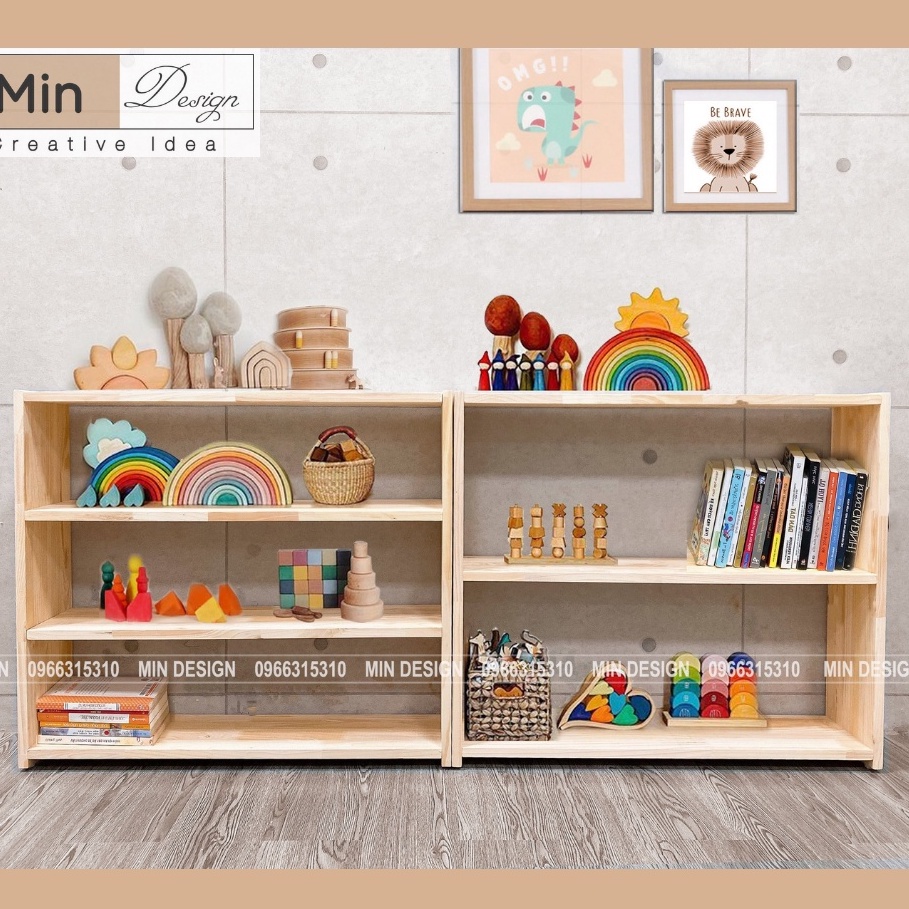 Kệ đồ chơi Montessori, kệ sách đa năng Mindesign ngăn nắp gọn gàng,gỗ Thông nhập khẩu Mỹ 100% an toàn khi sử dụng!