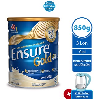 Combo 3 lon Sữa Bột Abbott Ensure Gold 850g Hương Vani