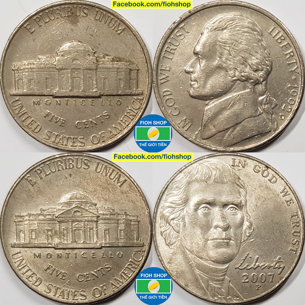 Đồng xu phong thủy, may mắn 5 Cents của Mỹ (Hoa Kỳ, United States), phát hành 1938-Nay