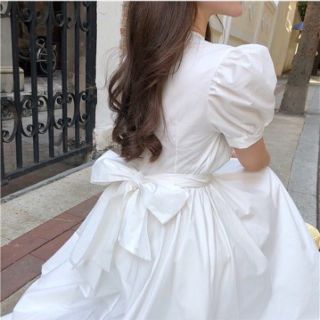 Váy maxi tay phồng nơ eo