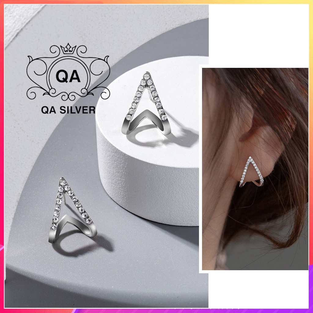 Bông tai bạc 925 trái tim khuyên tai nữ đính đá kẹp vành S925 HEART QA SILVER Earrings EA220503