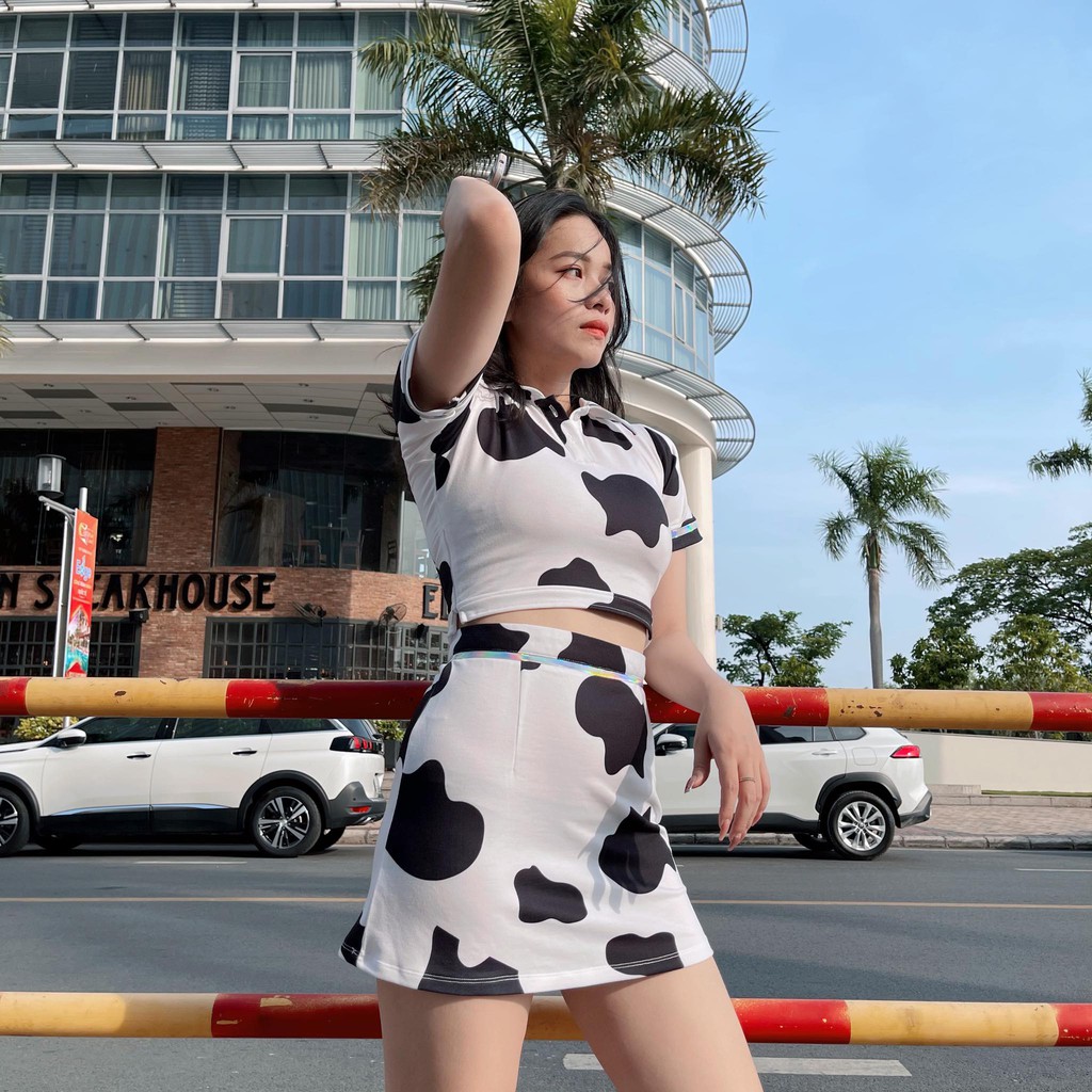 SET ÁO CỔ POLO + VÁY CHỮ A BÒ SỮA ĐEN BY NATTHY STYLE