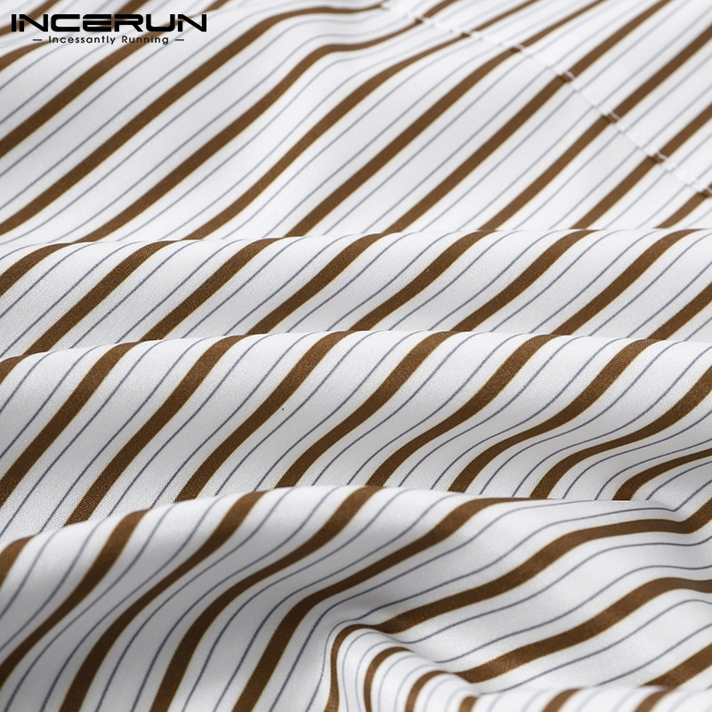 Áo sơ mi INCERUN sát nách đính nút cổ bẻ kẻ sọc thời trang cho nam