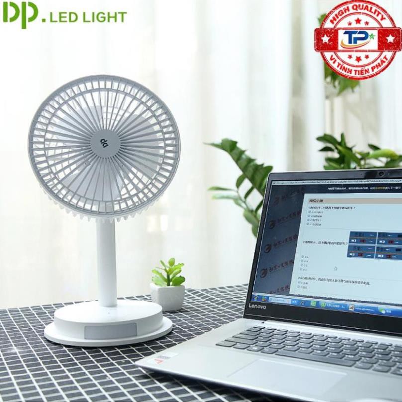 Quạt sạc tích điện DP DP-7627 / DP-1434 tích hợp đèn LED chiếu sáng - loại quạt lớn gió rất mạnh (xanh)