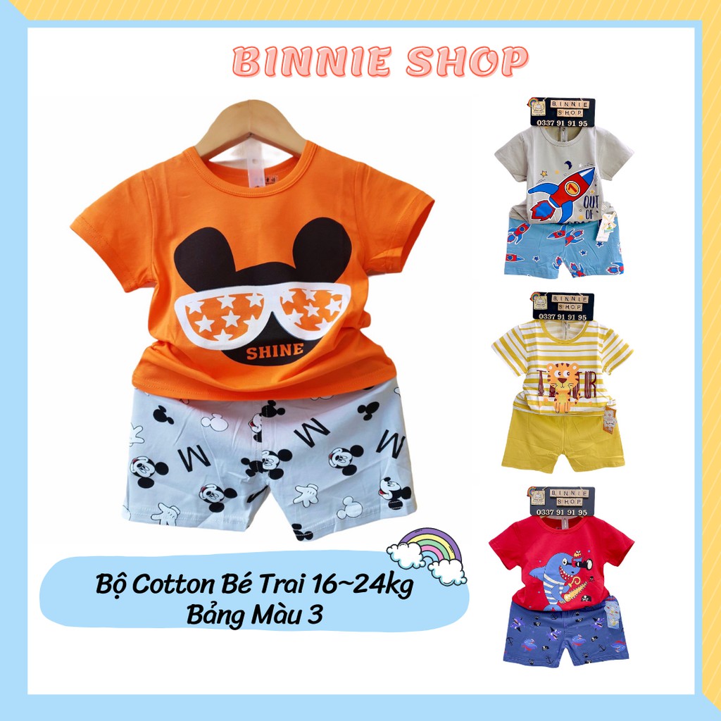 Đồ bộ bé trai quảng châu xuất hàn Quần áo bé trai BINNIE SHOP chất thun cotton cho bé từ 16-24kg (3-6 tuổi) BTT3