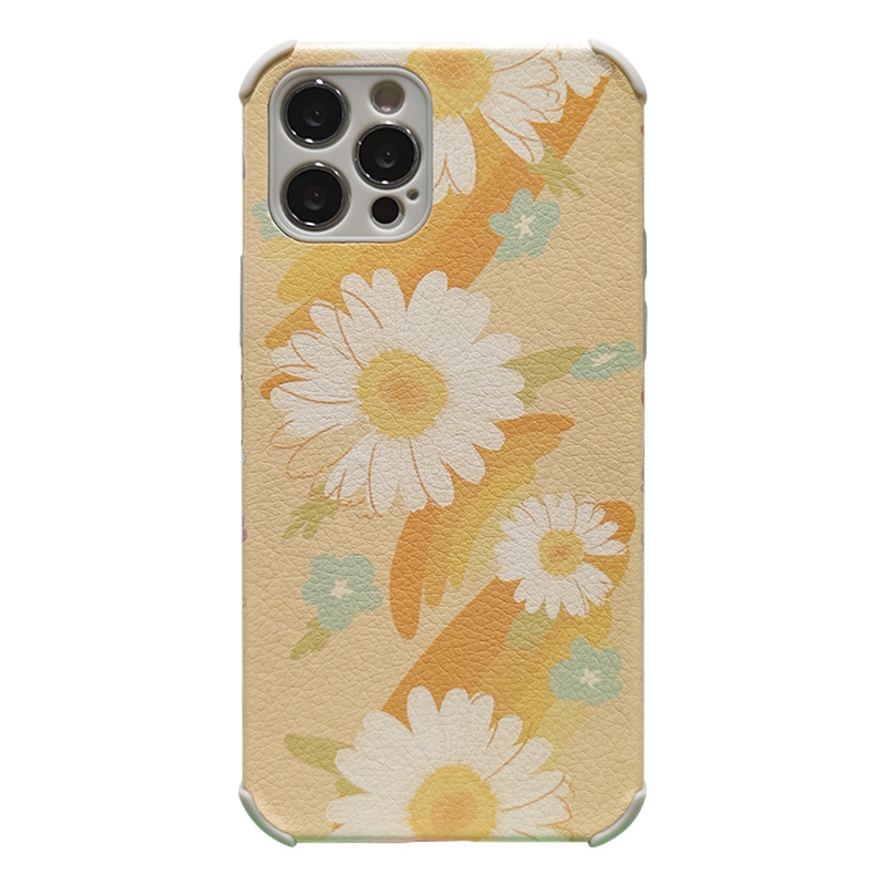 Ốp iphone Vỏ điện thoại silicon Faux Leather Flower tpu Phone Case For iPhone 11 Pro Max X Xr Xs Max 7 8 Plus Se 2020 12 pro max 12 mini