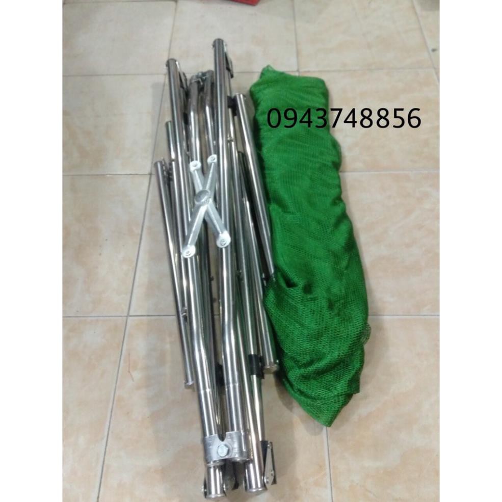 Võng xếp Inox cỡ lớn khung dầy phi 32 kèm lưới tặng gối