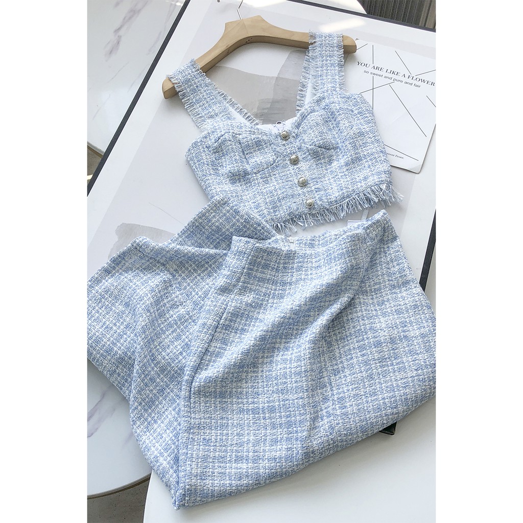 PINKYLA - Chân váy dài midi vải Tweed