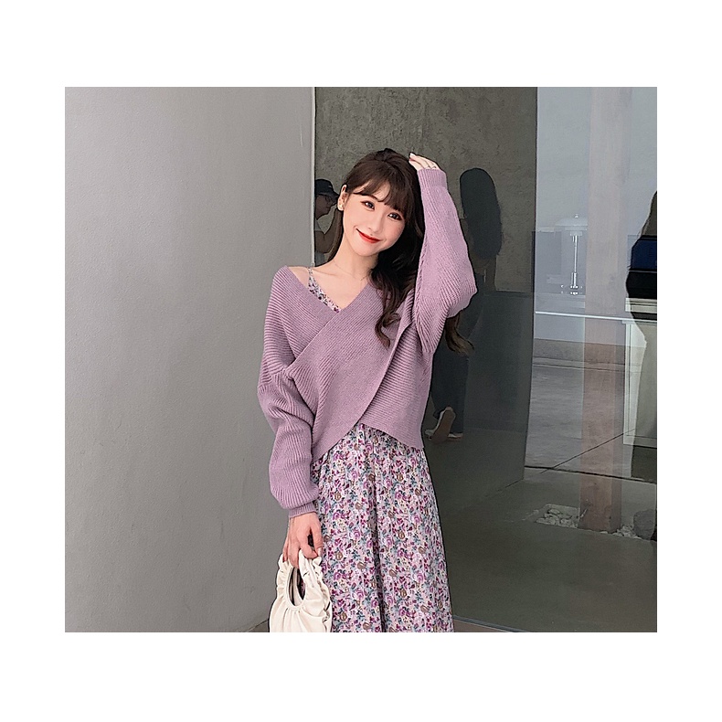 Set đồ áo len và váy hoa nhí vintage