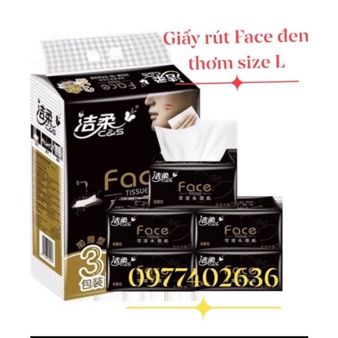 Xách 3 gói Giấy ăn Face đen thơm size L 150 tờ
