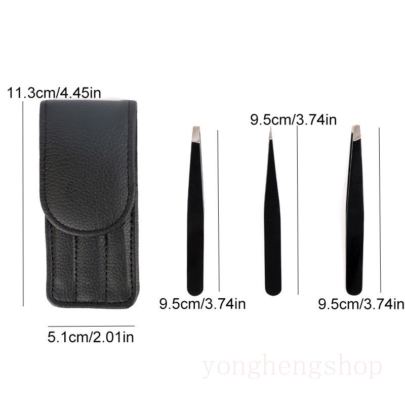 Set 3 nhíp nhổ lông mày bằng thép không gỉ kèm túi đựng tiện dụng